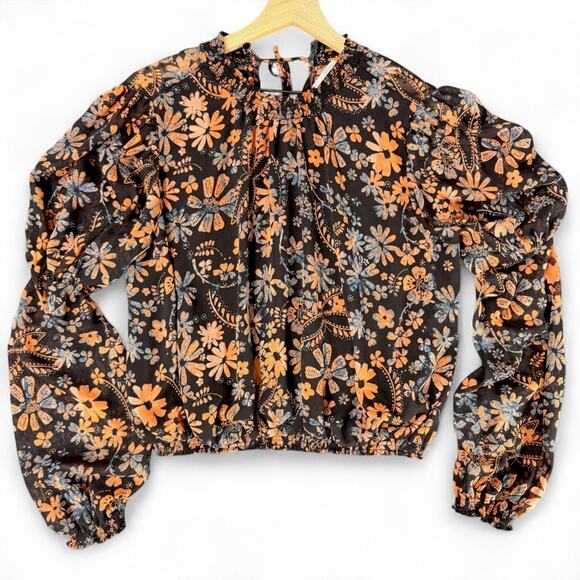 Free People Clarissa Printed Midnight Combo Top M Moody Fairygoth Smocked Boho - Picture 2 of 8